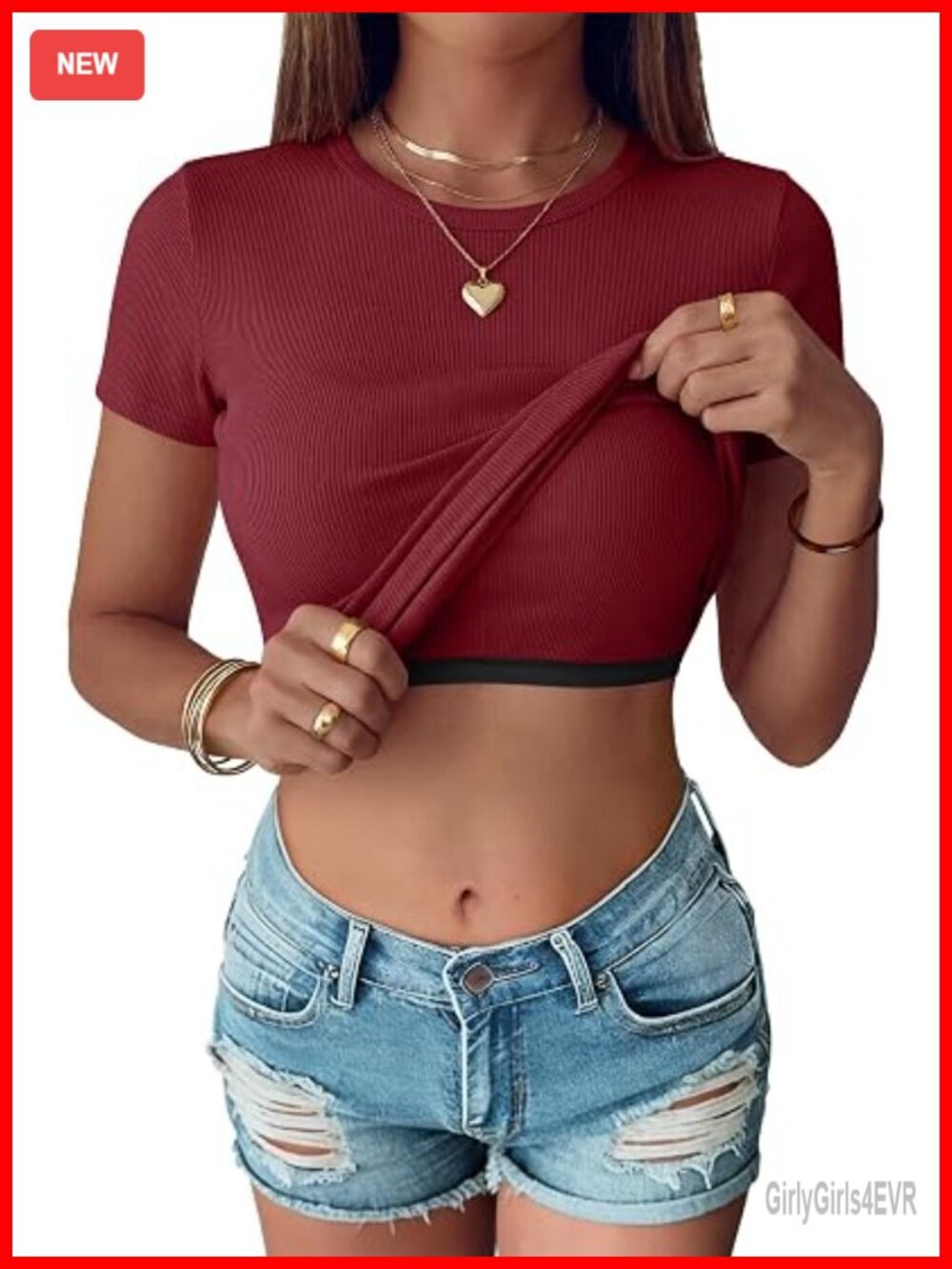 Slim Fit Short Sleeve Ribbed Top with Built-in Bra